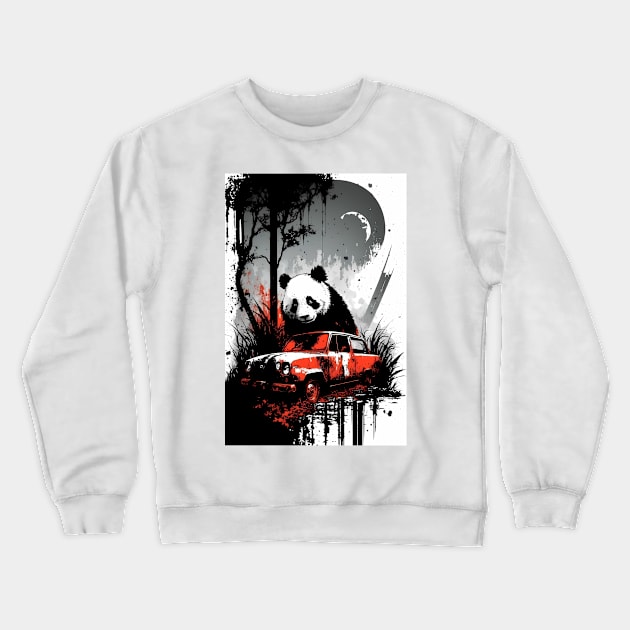 Panda Behind A Rusted Car Crewneck Sweatshirt by TortillaChief